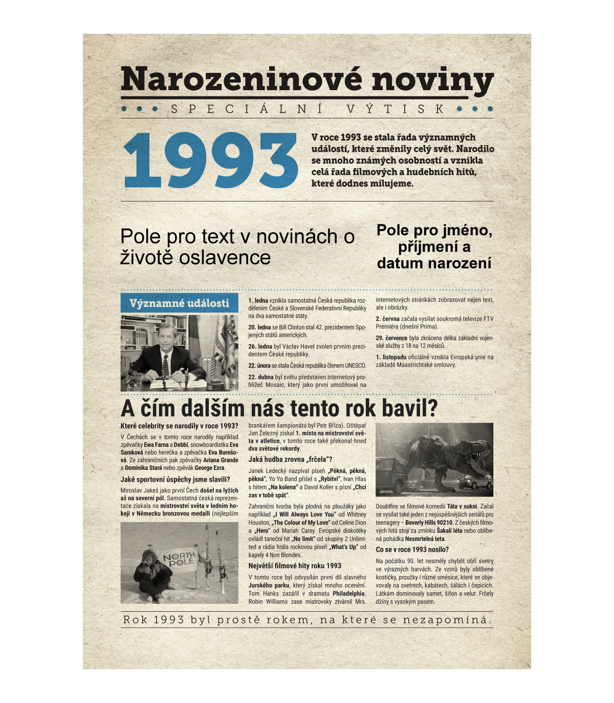 Narozeninové noviny 1993 s vlastním textem