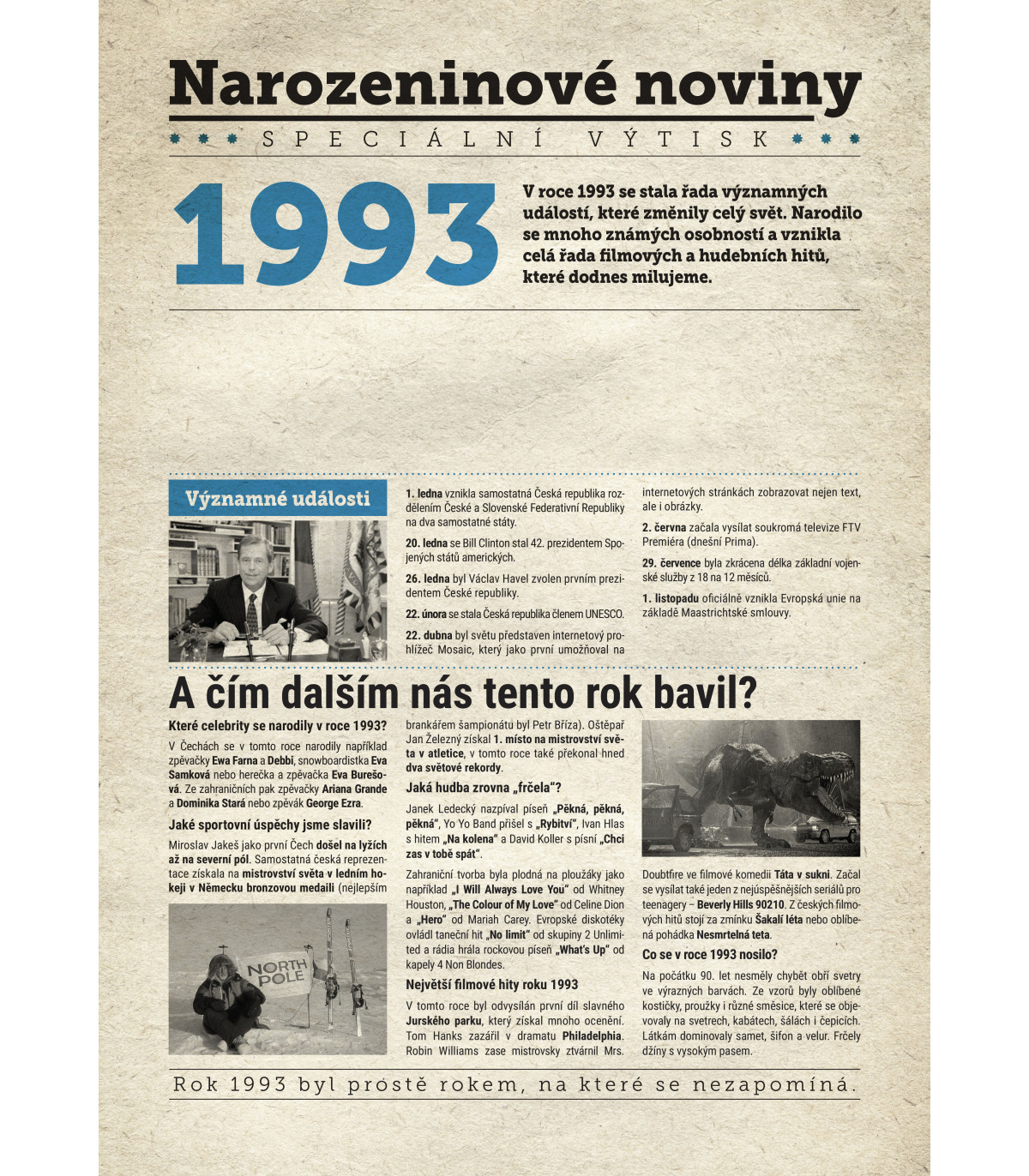 Narozeninové noviny 1993 s vlastním textem
