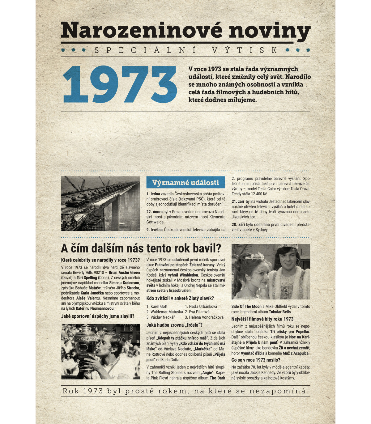 Narozeninové noviny 1973 s vlastním textem