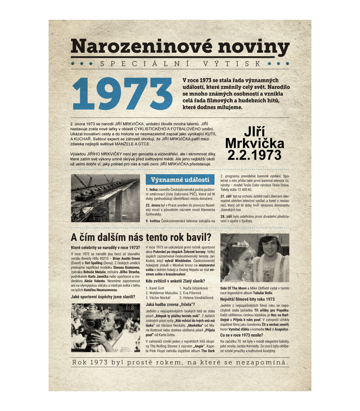 Narozeninové noviny 1973 s vlastním textem