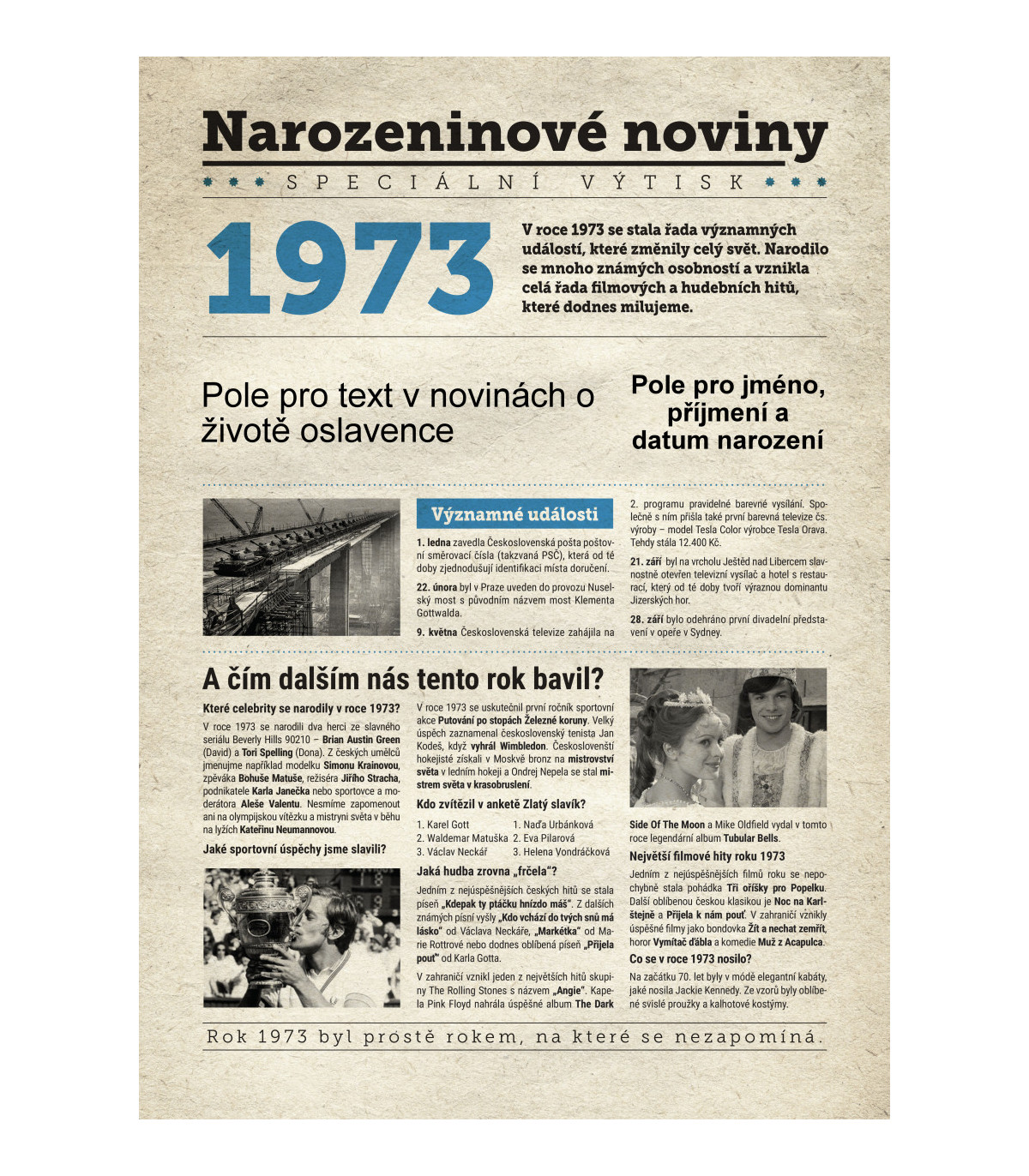 Narozeninové noviny 1973 s vlastním textem