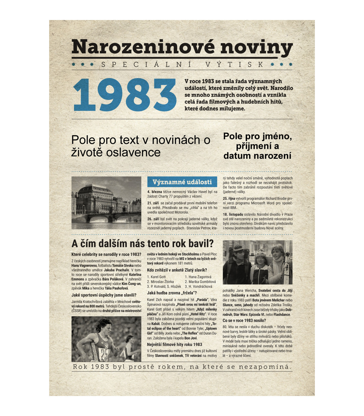 Narozeninové noviny 1983 s vlastním textem