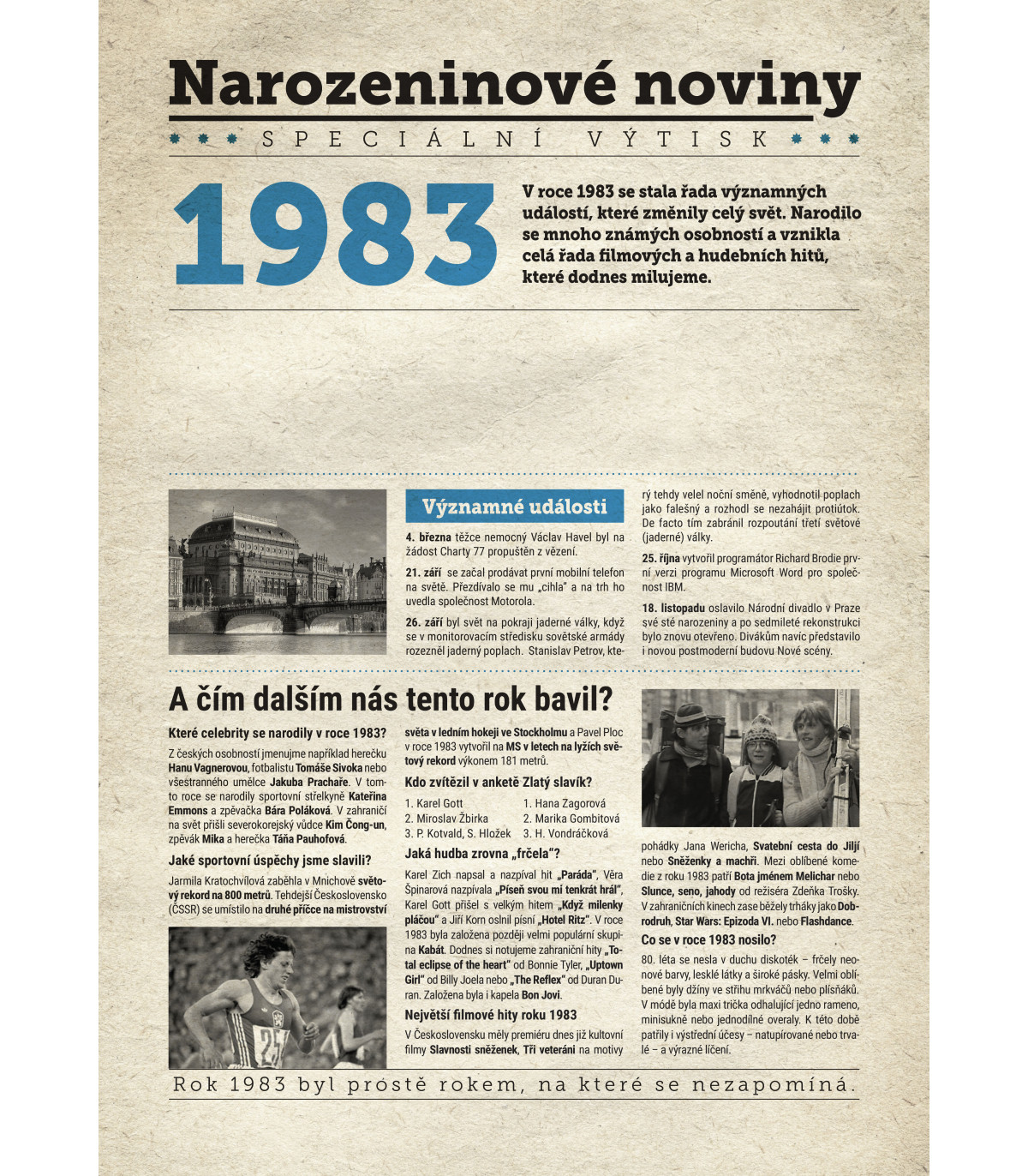 Narozeninové noviny 1983 s vlastním textem