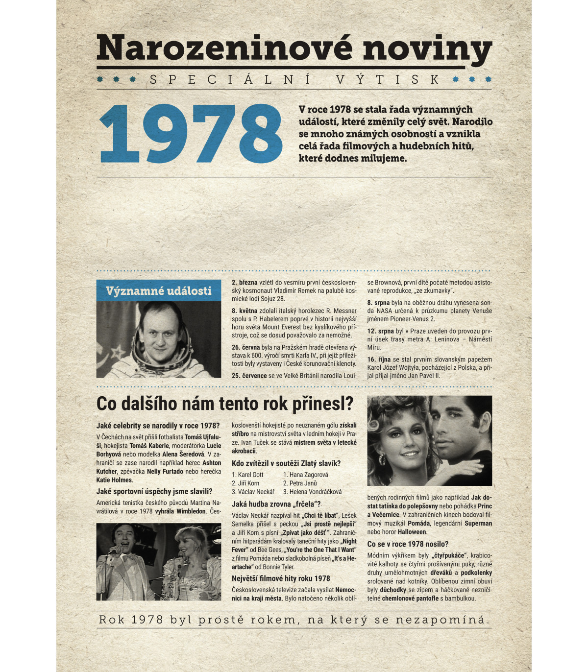 Narozeninové noviny 1978 s vlastním textem