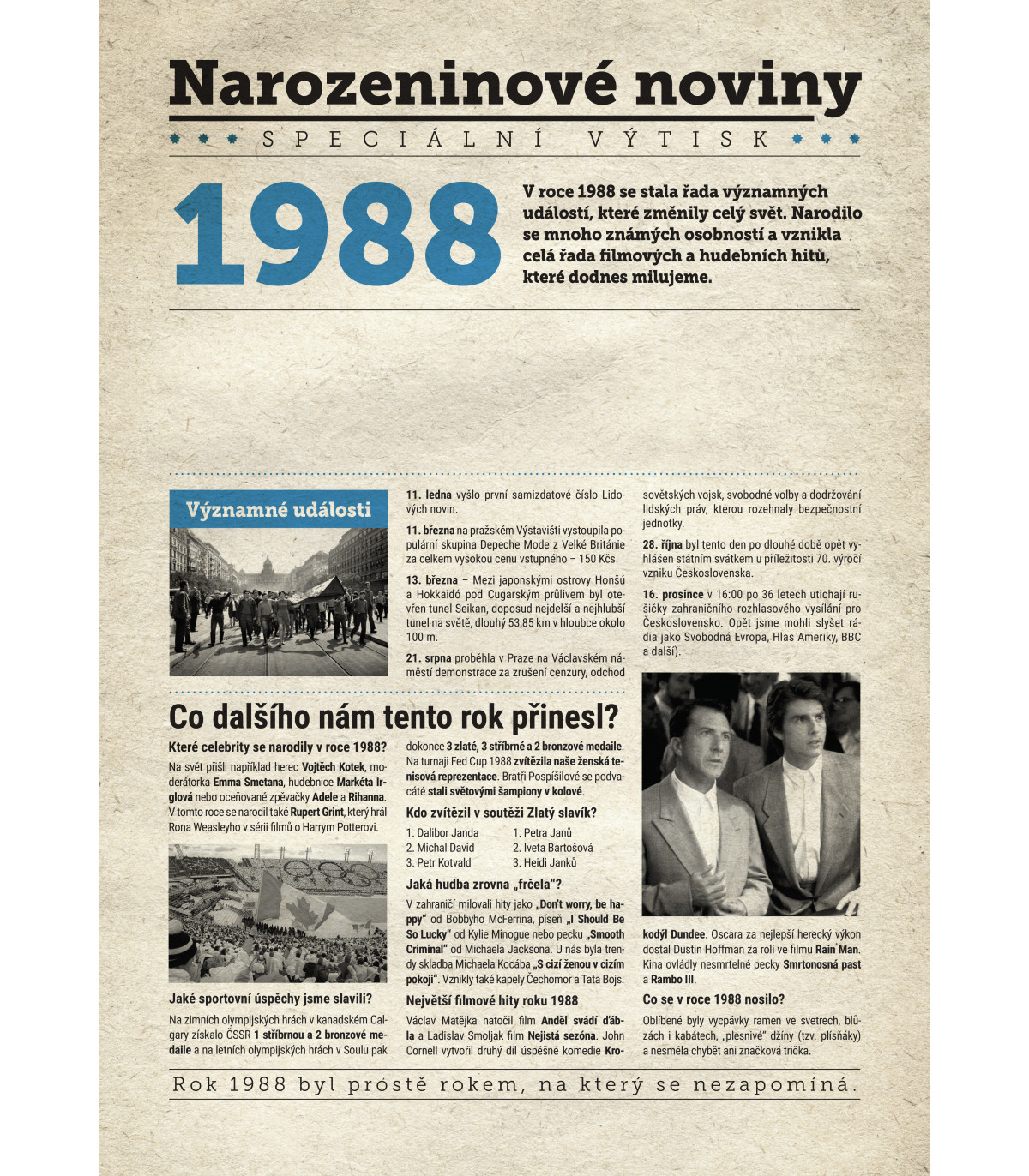 Narozeninové noviny 1988  s vlastním textem