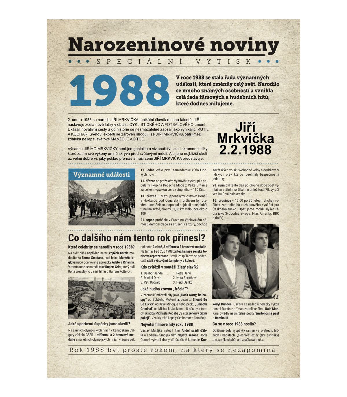 Narozeninové noviny 1988  s vlastním textem