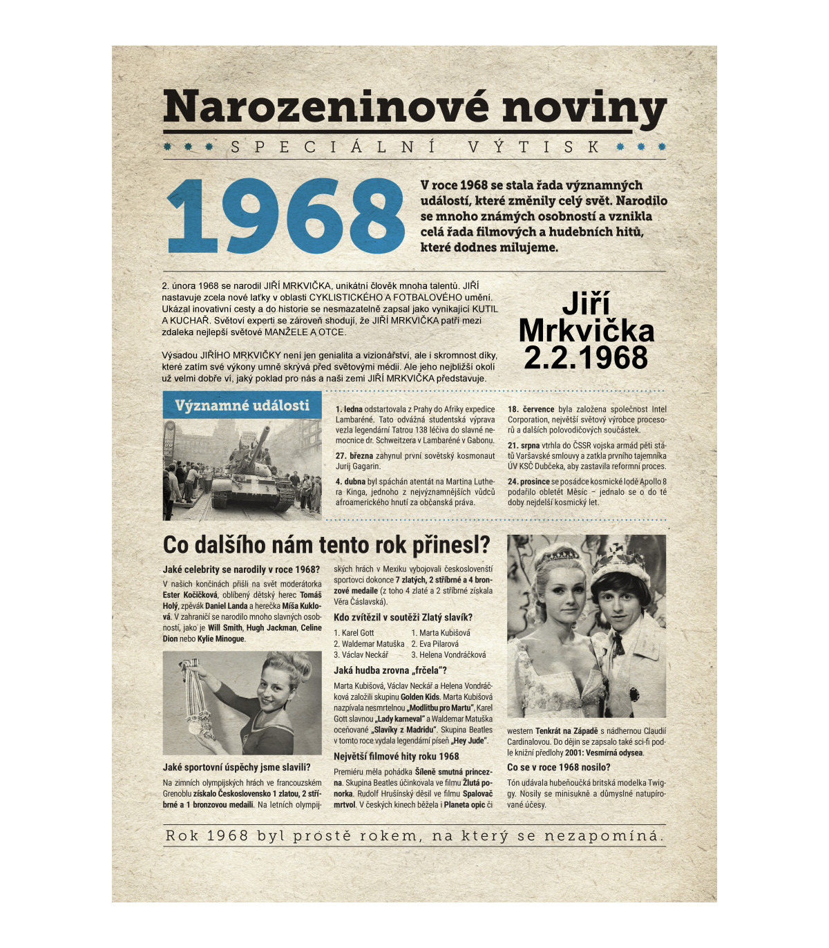 Narozeninové noviny 1968 s vlastním textem