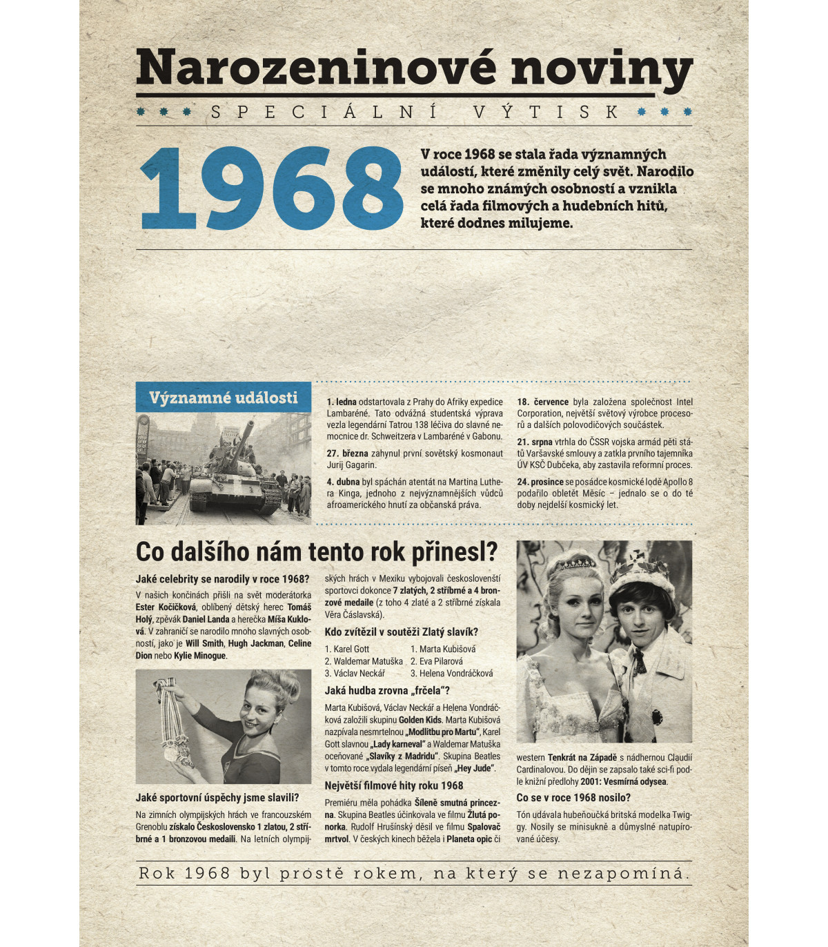 Narozeninové noviny 1968 s vlastním textem