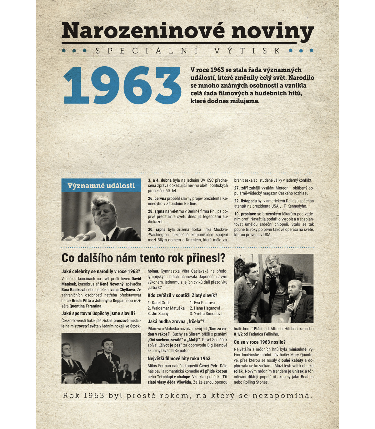 Narozeninové noviny 1963 s vlastním textem