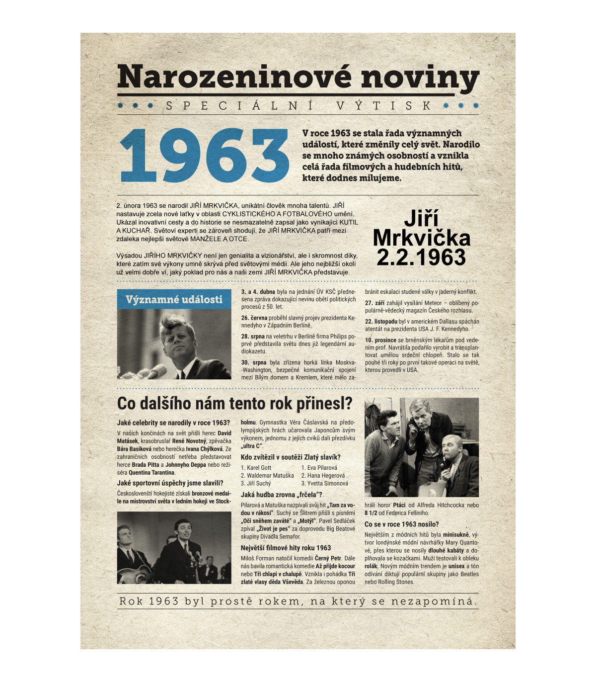 Narozeninové noviny 1963 s vlastním textem