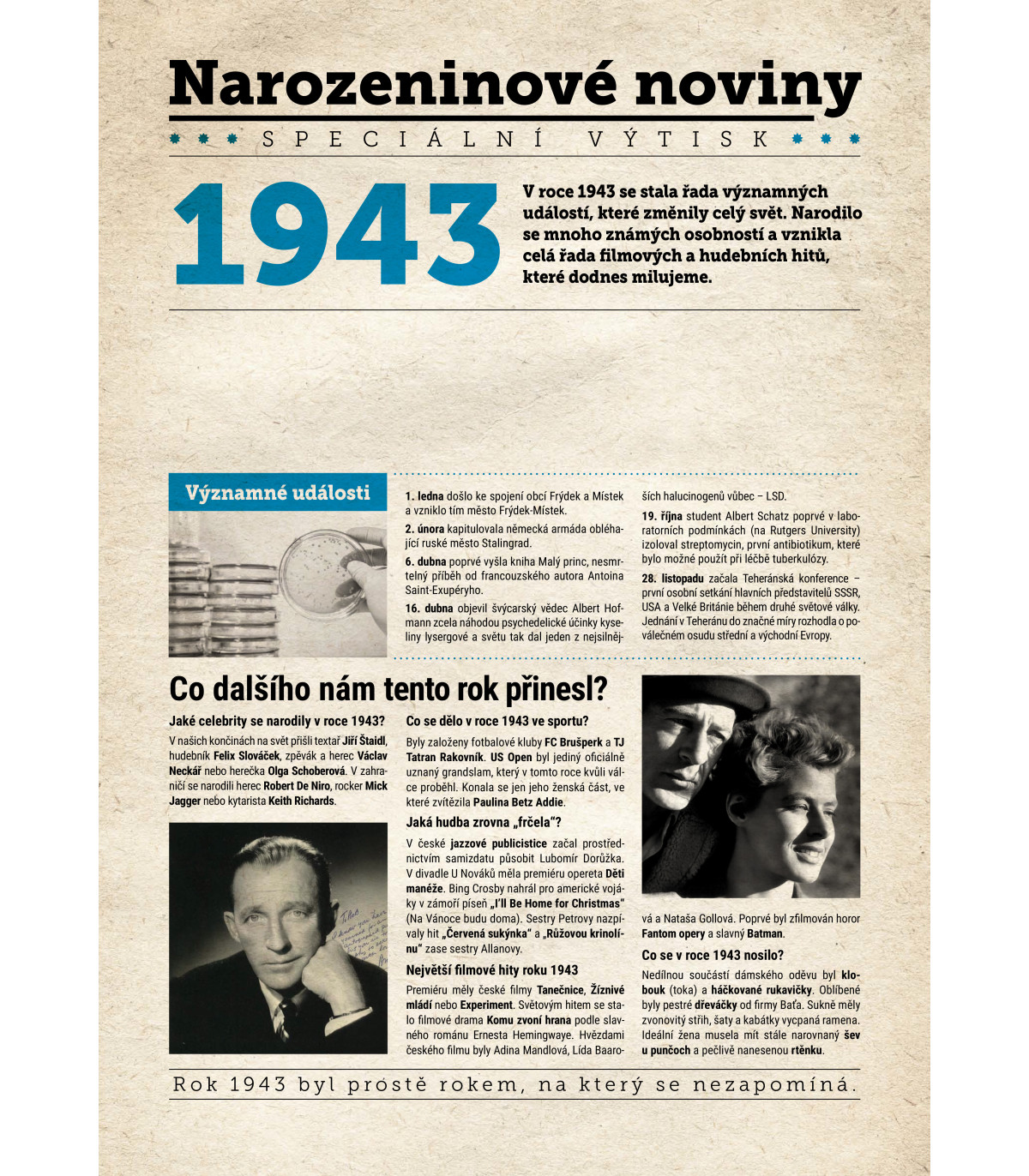 Narozeninové noviny 1943 s vlastním textem