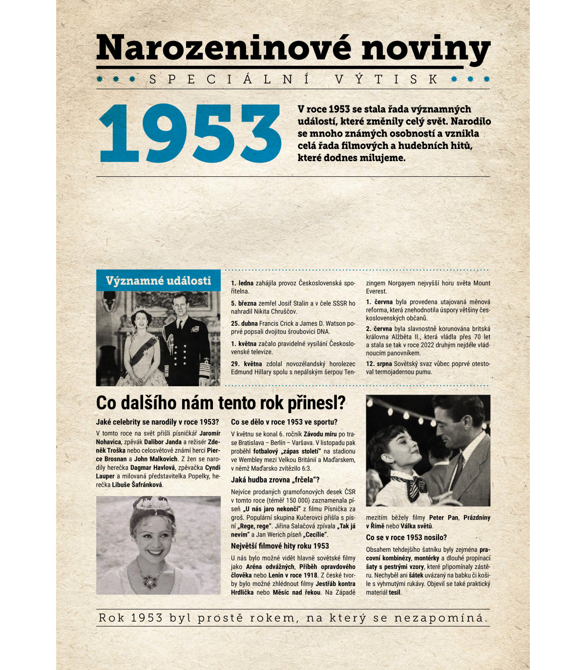 Narozeninové noviny 1953 s vlastním textem