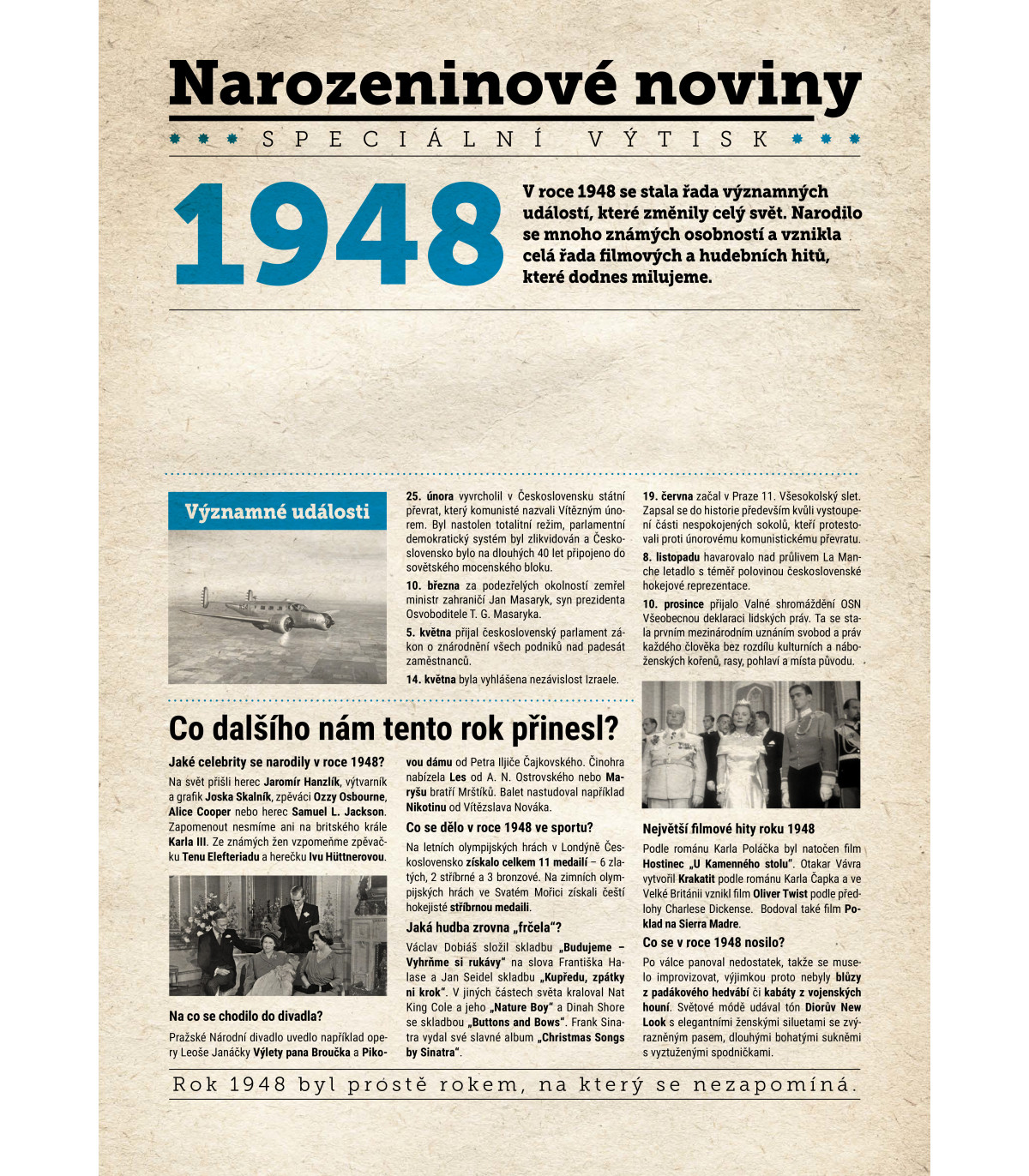Narozeninové noviny 1948 s vlastním textem