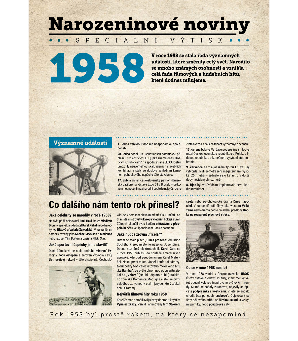 Narozeninové noviny 1958 s vlastním textem