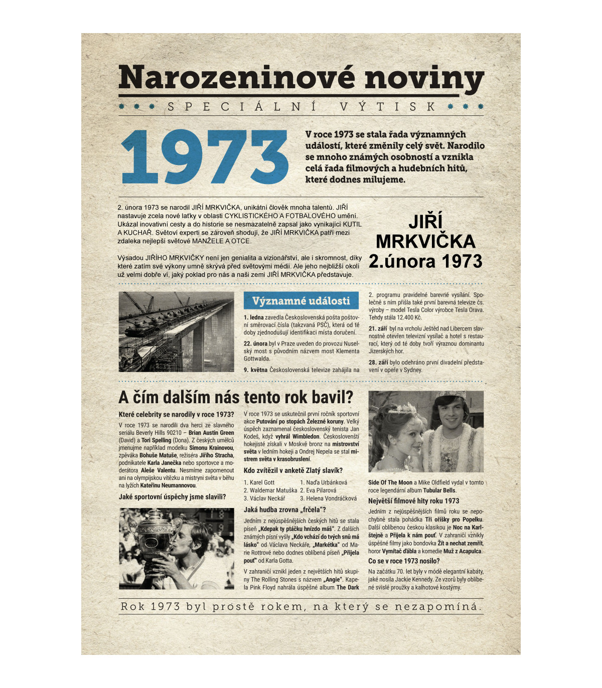 Narozeninové noviny 1973 s vlastním textem