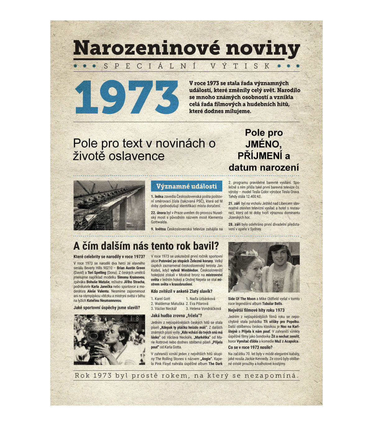 Narozeninové noviny 1973 s vlastním textem