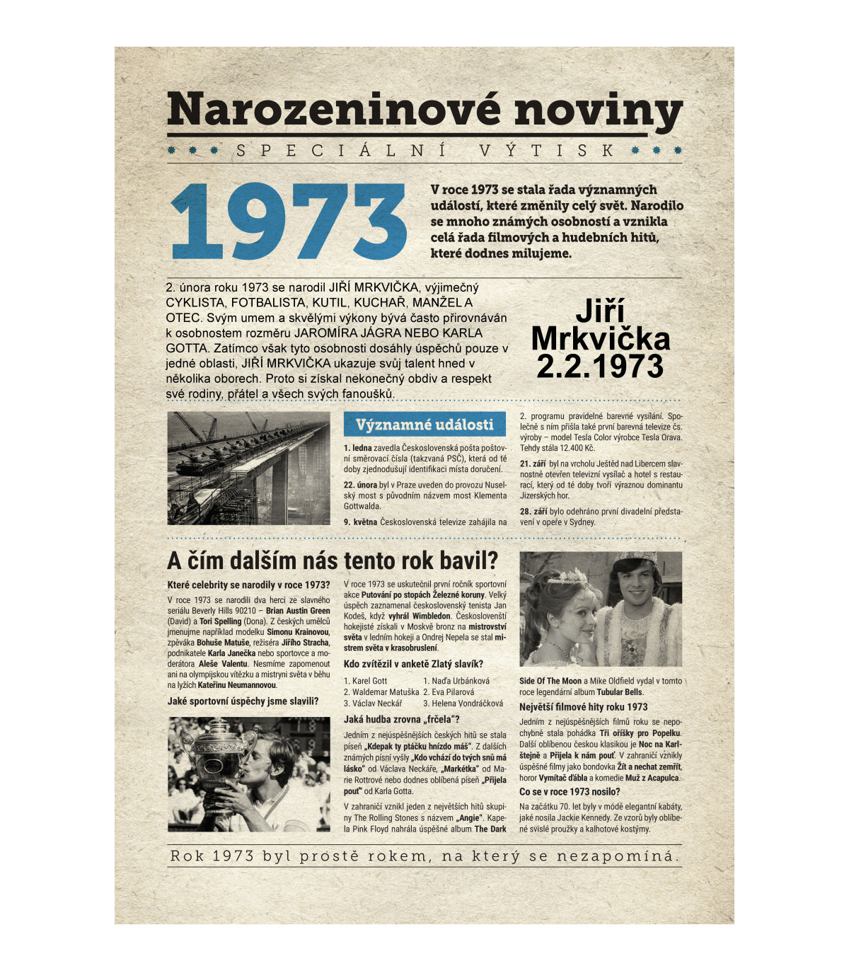 Narozeninové noviny 1973 s vlastním textem