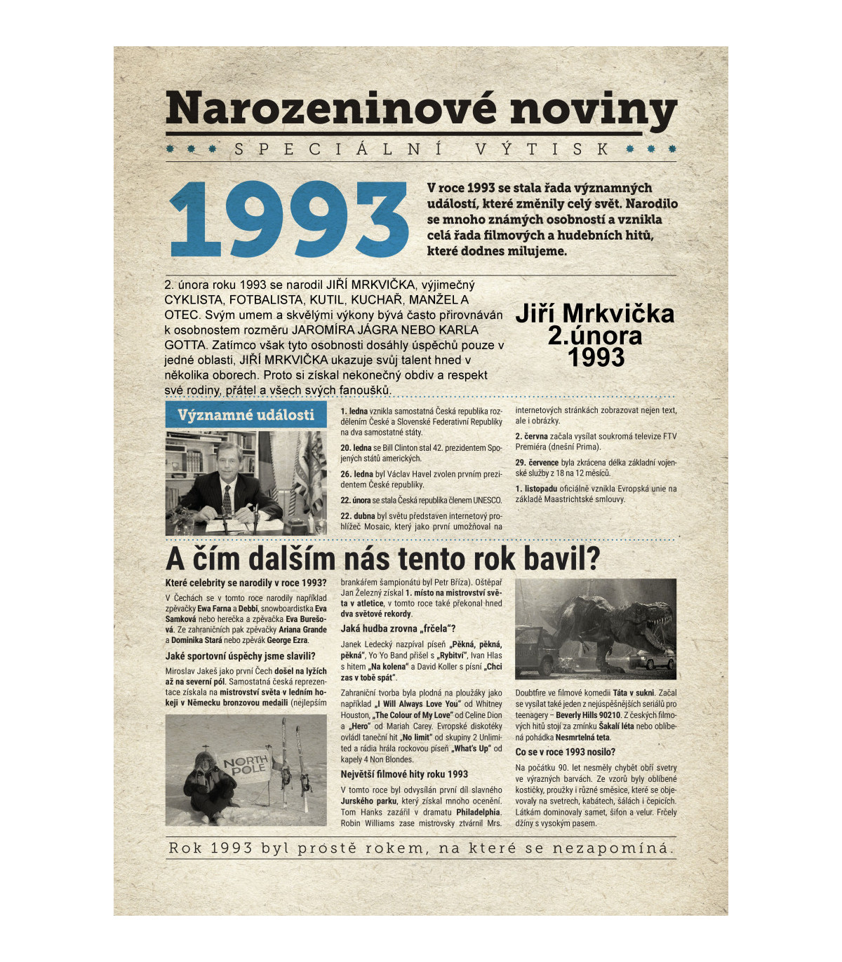 Narozeninové noviny 1993 s vlastním textem