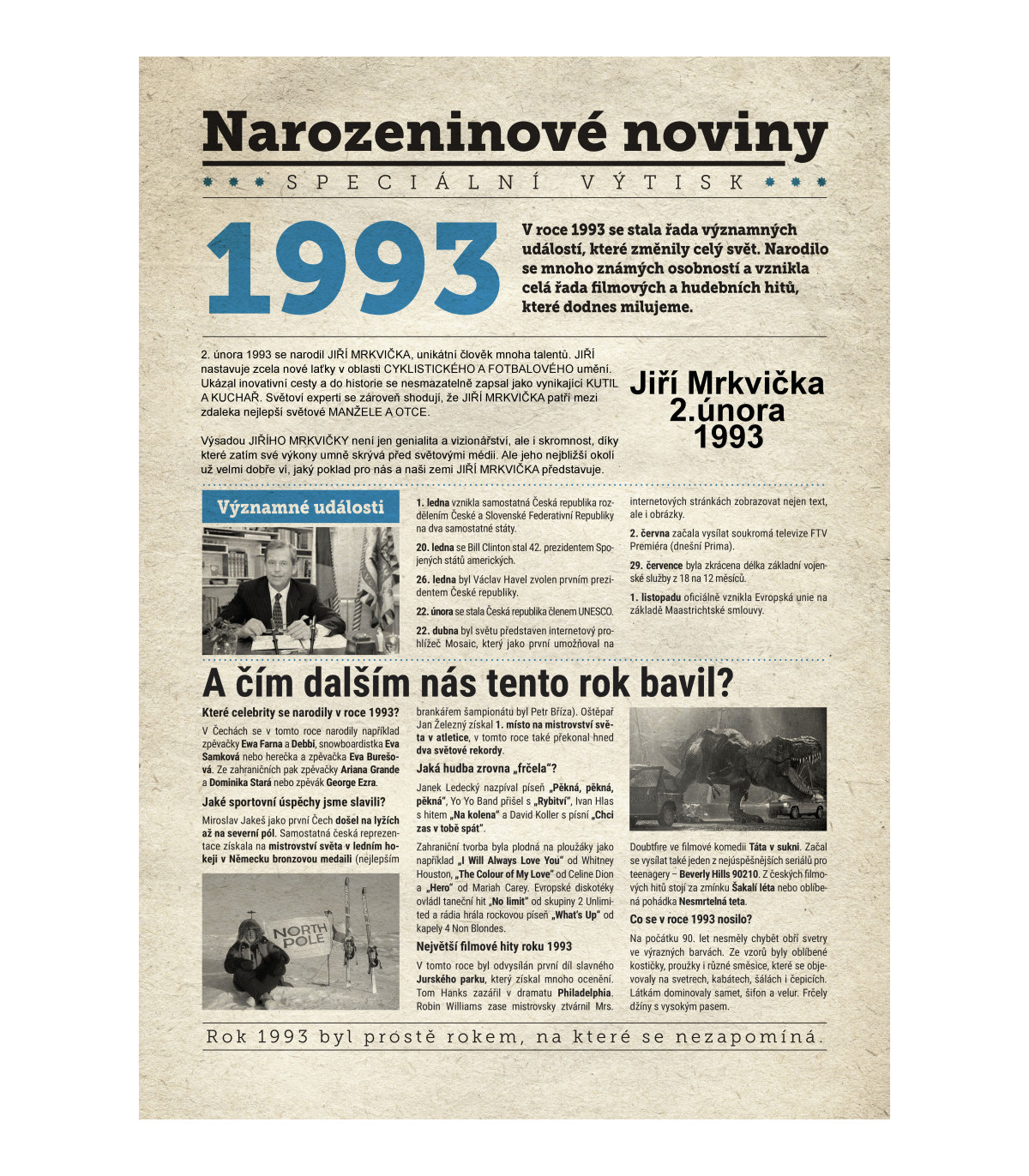 Narozeninové noviny 1993 s vlastním textem