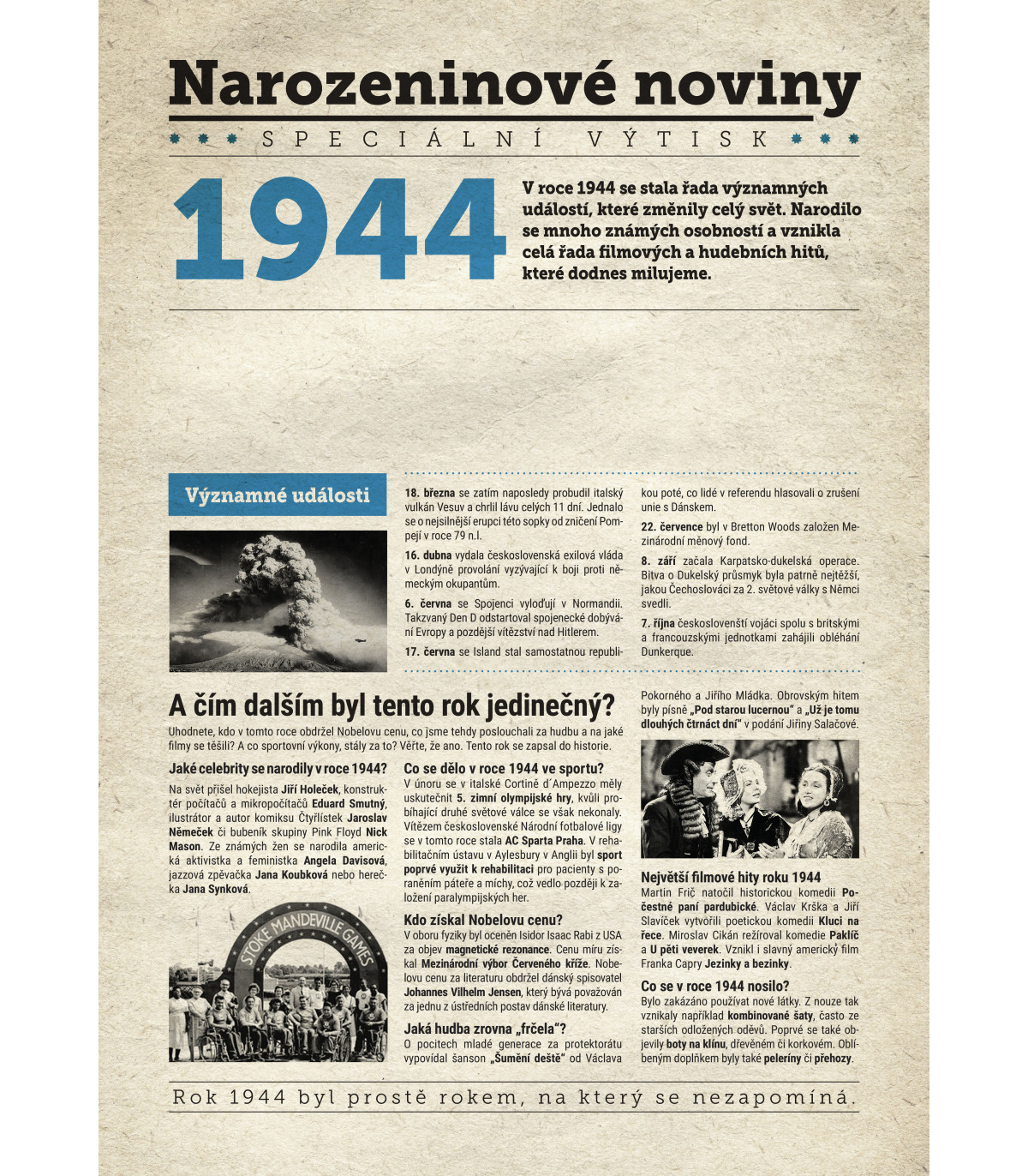 Narozeninové noviny 1944 s vlastním textem