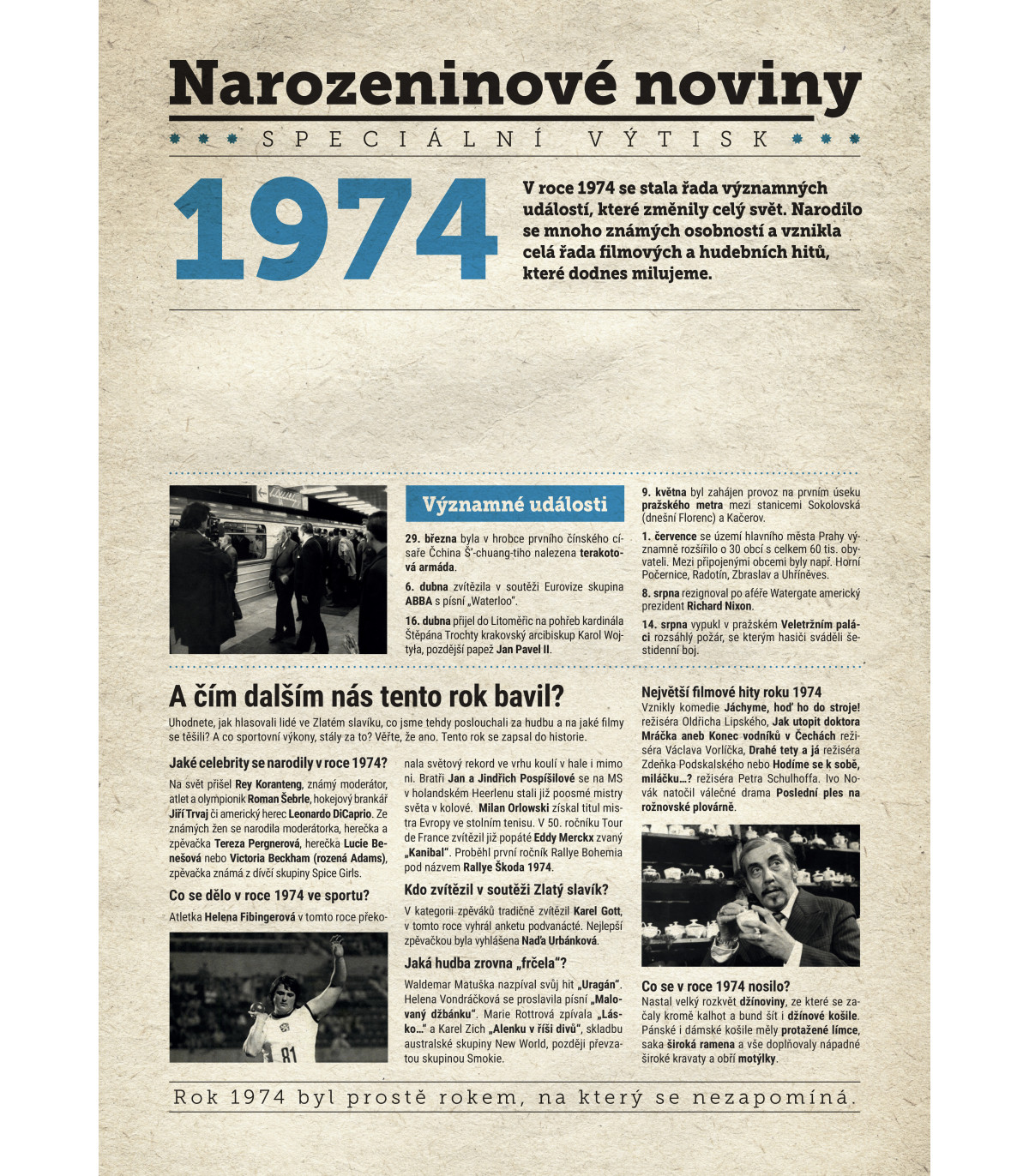 Narozeninové noviny 1974 s vlastním textem