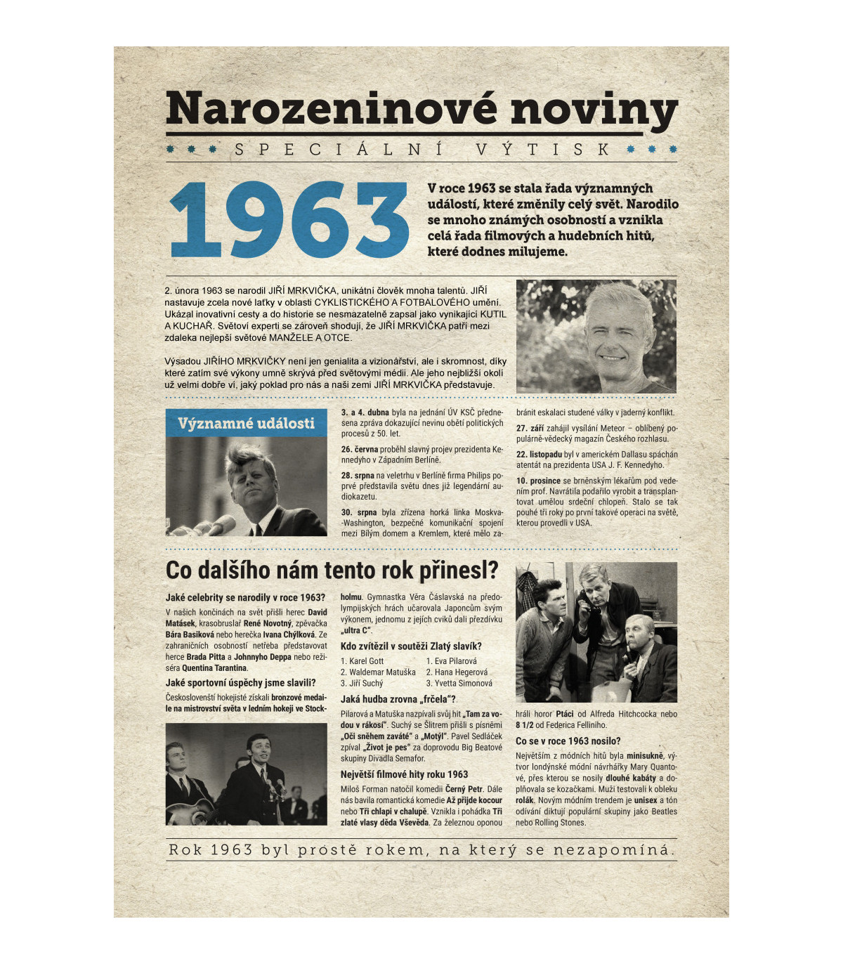 Narozeninové noviny 1963 s vlastním textem