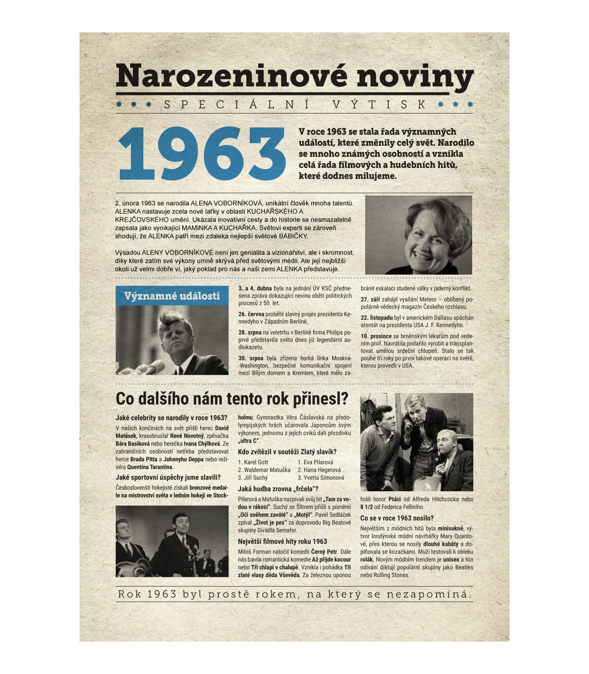 Narozeninové noviny 1963 s vlastním textem