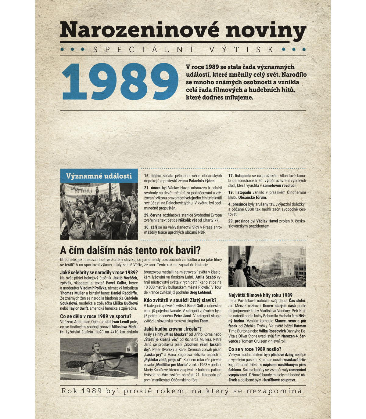 Narozeninové noviny 1989 s vlastním textem