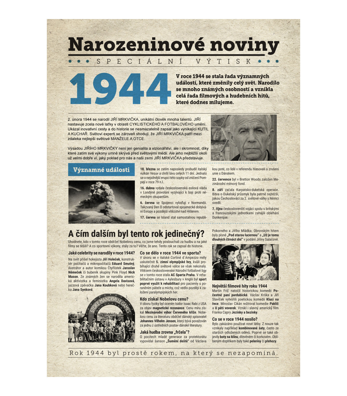 Narozeninové noviny 1944 s vlastním textem