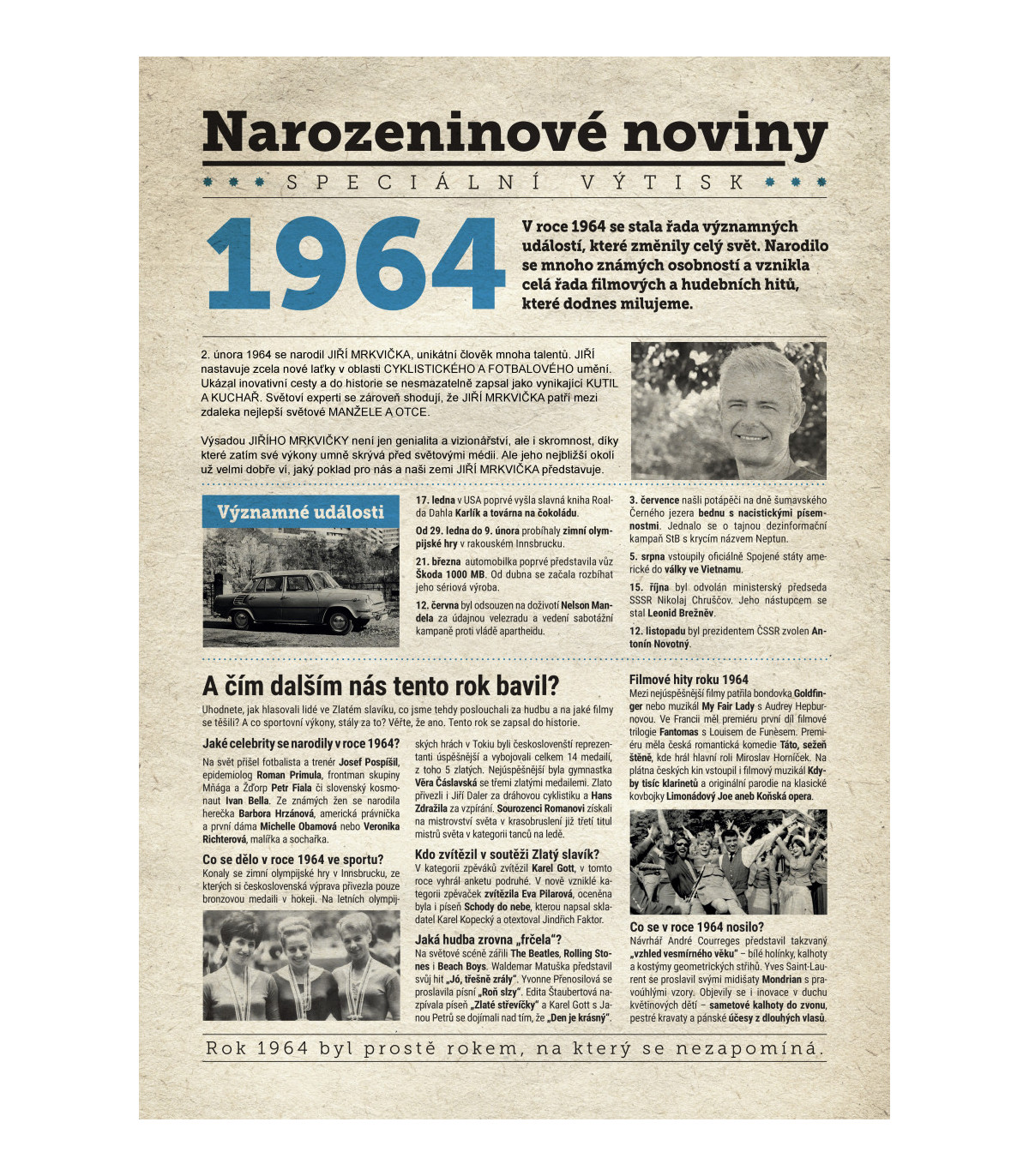 Narozeninové noviny 1964 s vlastním textem