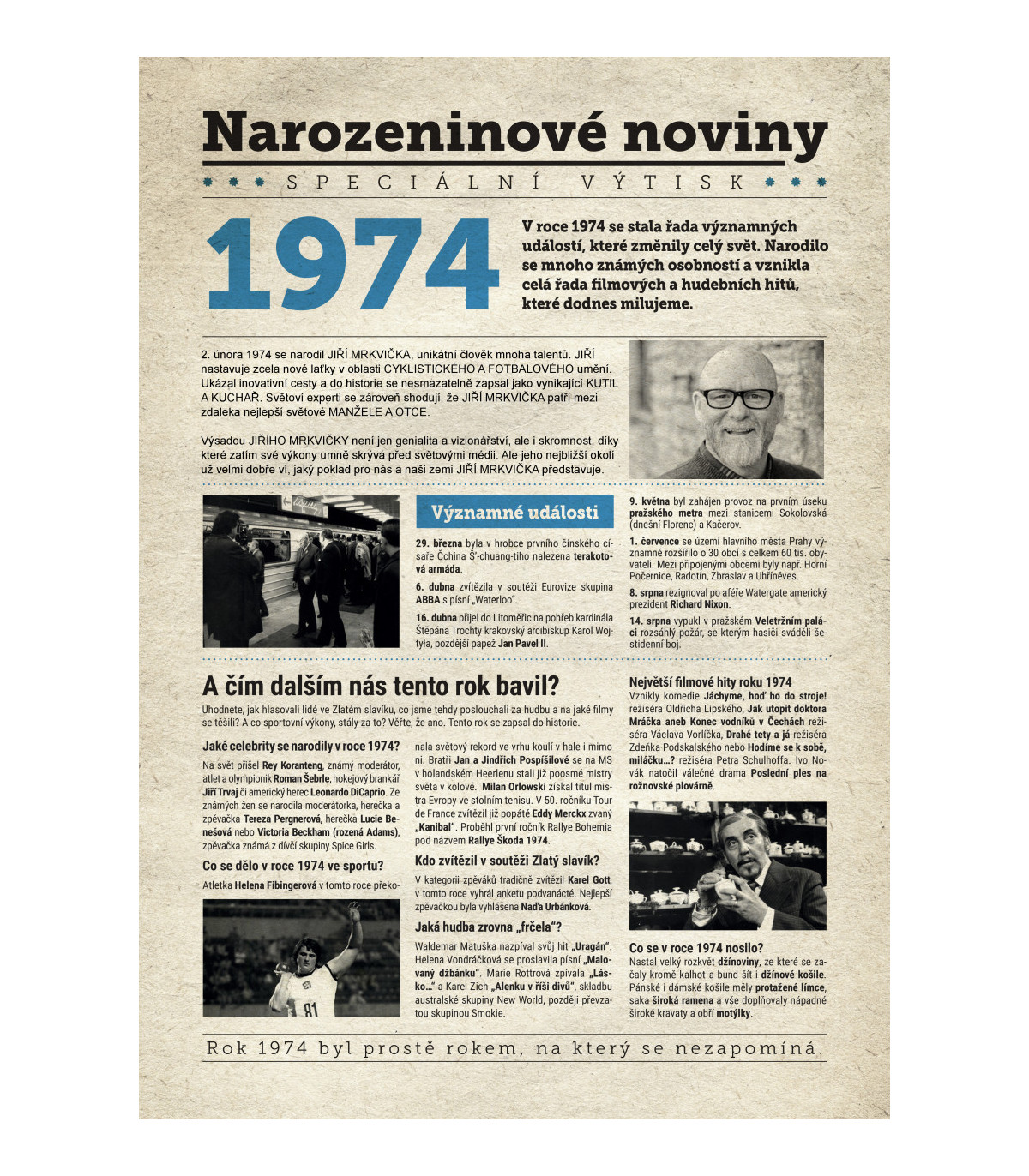 Narozeninové noviny 1974 s vlastním textem