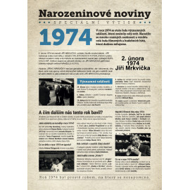 Narozeninové noviny 1974 s vlastním textem