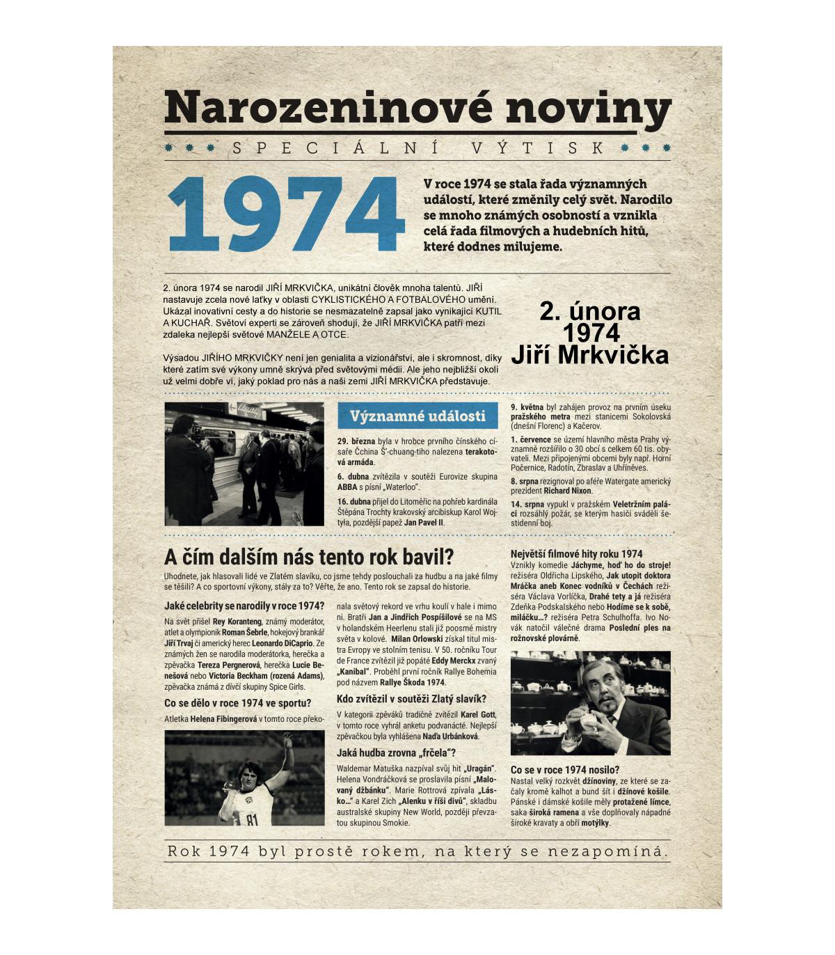 Narozeninové noviny 1974 s vlastním textem