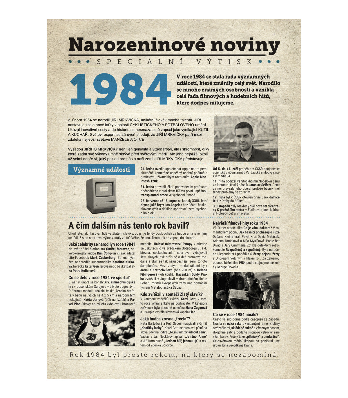 Narozeninové noviny 1984 s vlastním textem