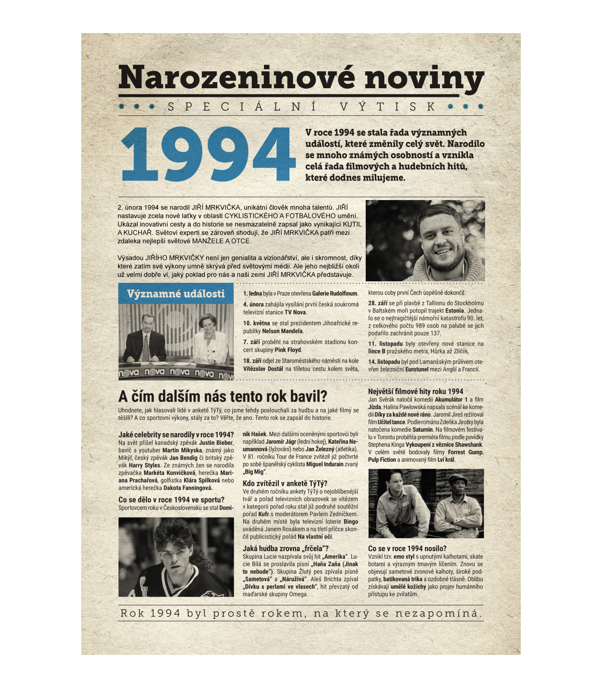Narozeninové noviny 1994 s vlastním textem