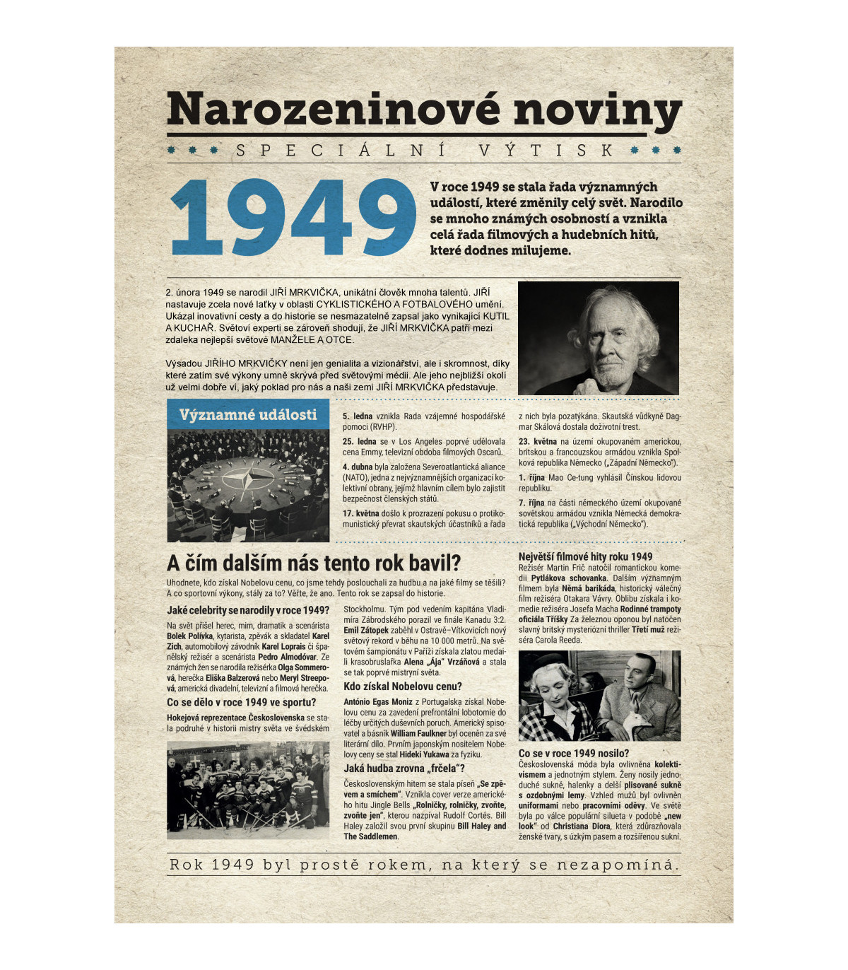Narozeninové noviny 1949 s vlastním textem