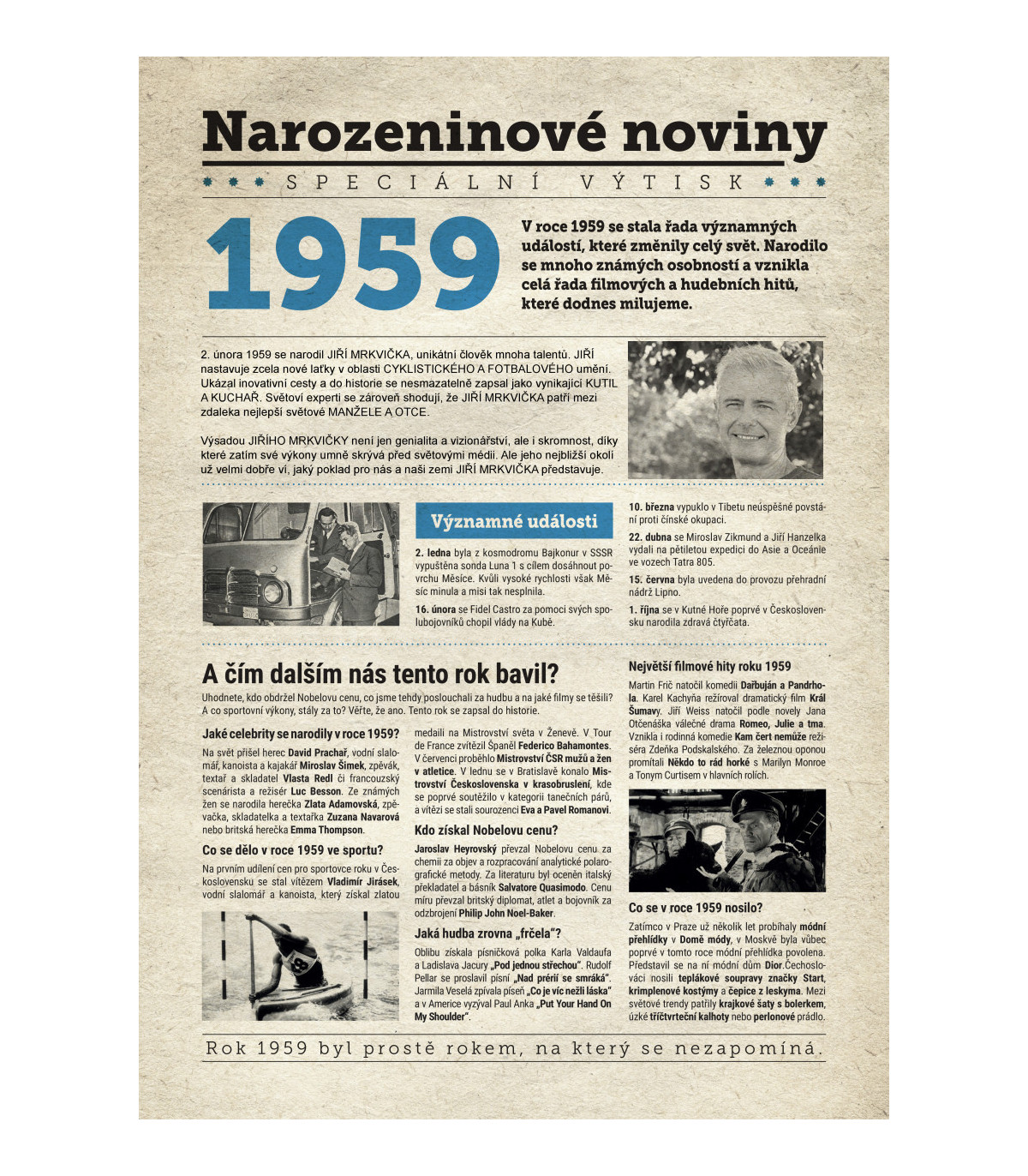 Narozeninové noviny 1959 s vlastním textem