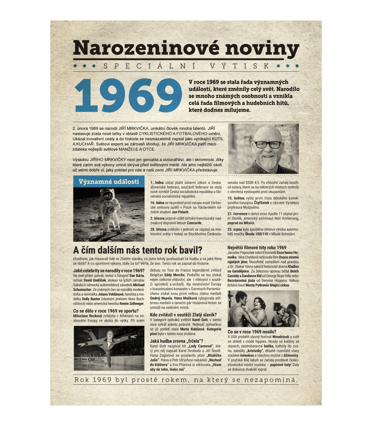 Narozeninové noviny 1969 s vlastním textem