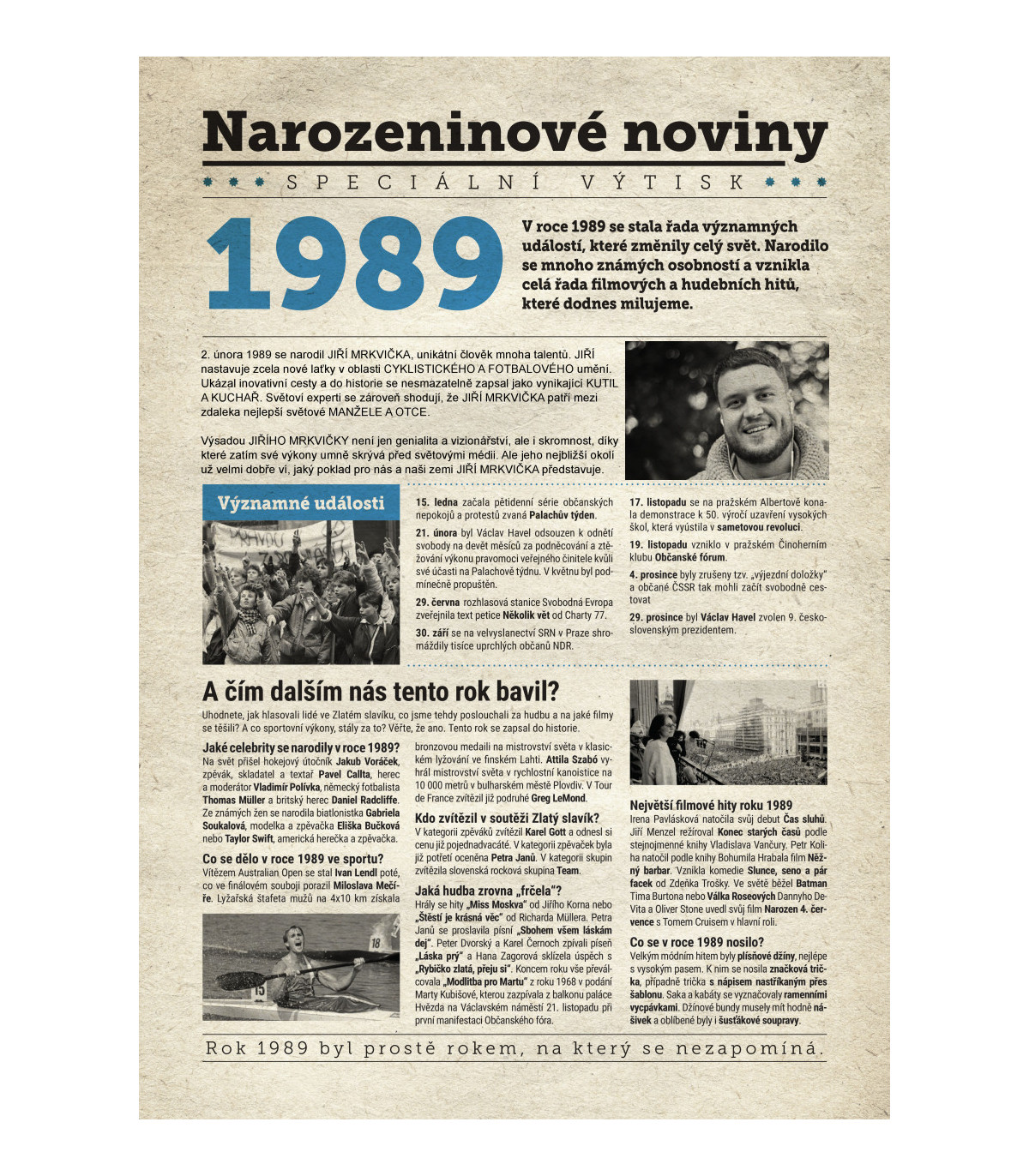 Narozeninové noviny 1989 s vlastním textem