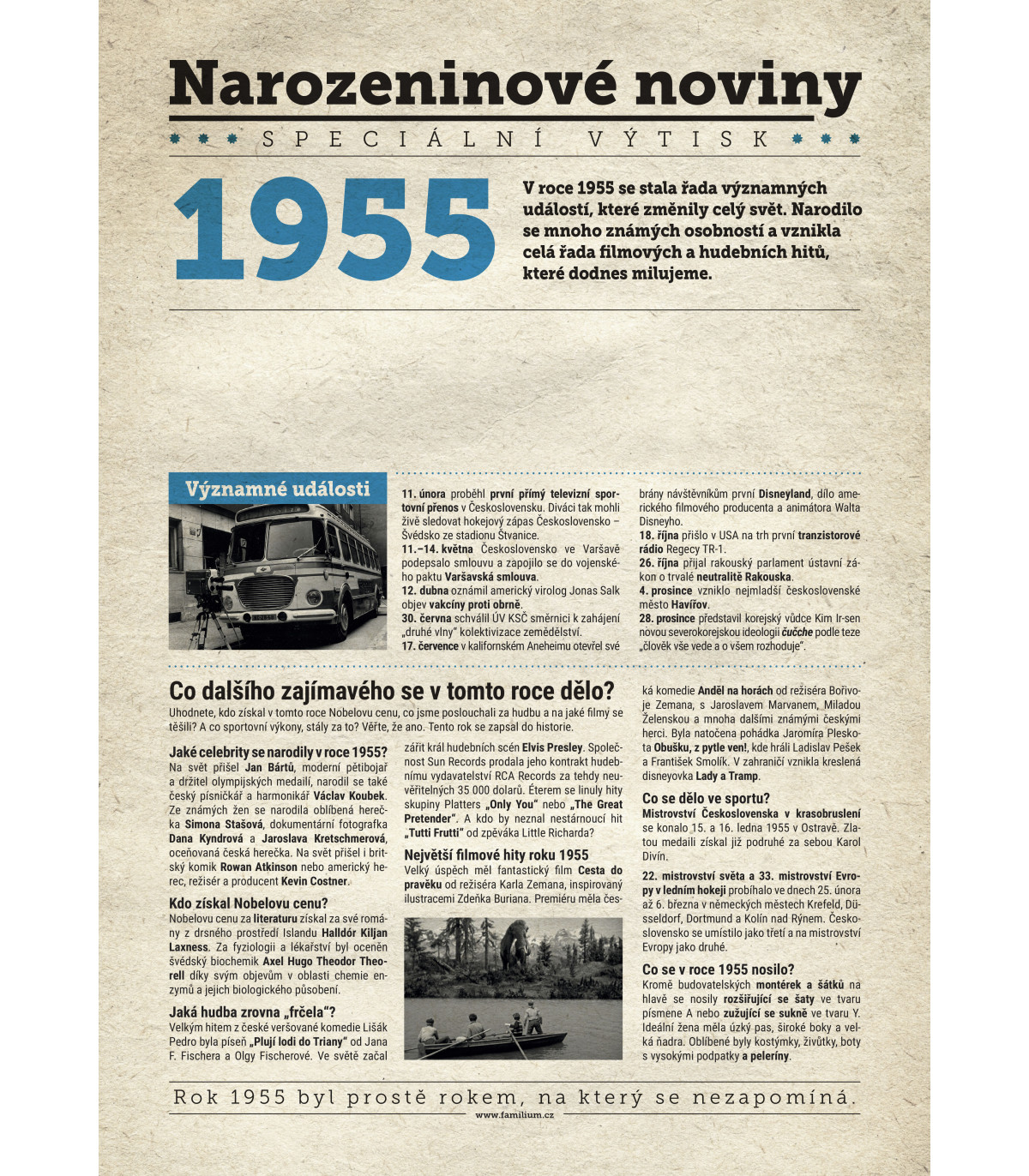Narozeninové noviny 1955 s vlastním textem a fotografií