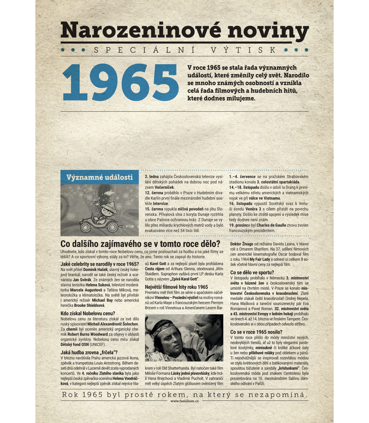 Narozeninové noviny 1965 s vlastním textem a fotografií