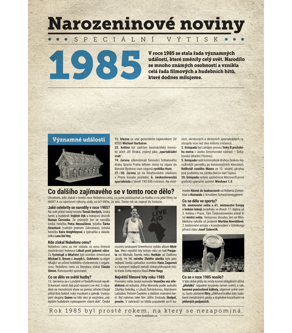 Narozeninové noviny 1985 s vlastním textem a fotografií