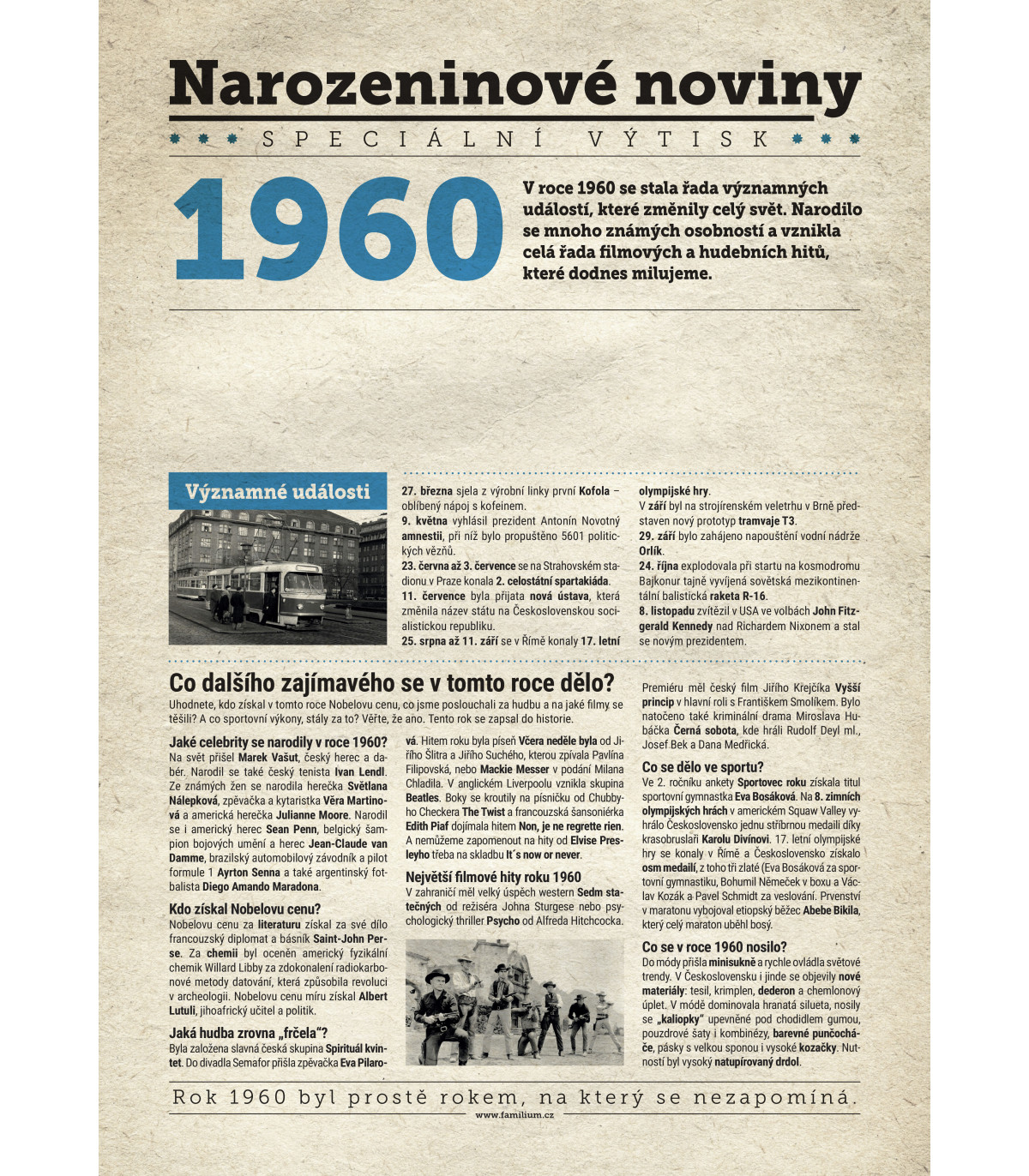 Narozeninové noviny 1960 s vlastním textem a fotografií
