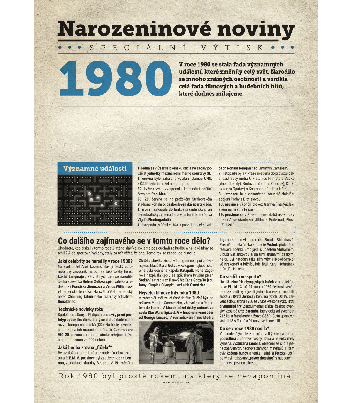 Narozeninové noviny 1980 s vlastním textem a fotografií