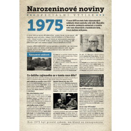 Narozeninové noviny 1975 s vlastním textem a fotografií