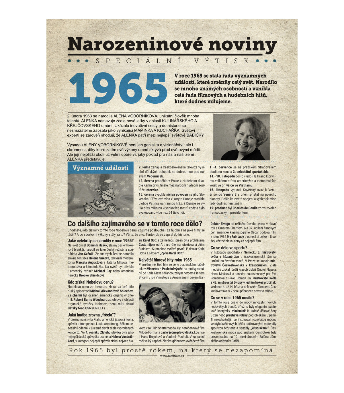 Narozeninové noviny 1965 s vlastním textem a fotografií