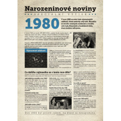 Narozeninové noviny 1980 s vlastním textem a fotografií