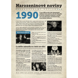 Narozeninové noviny 1990 s vlastním textem a fotografií