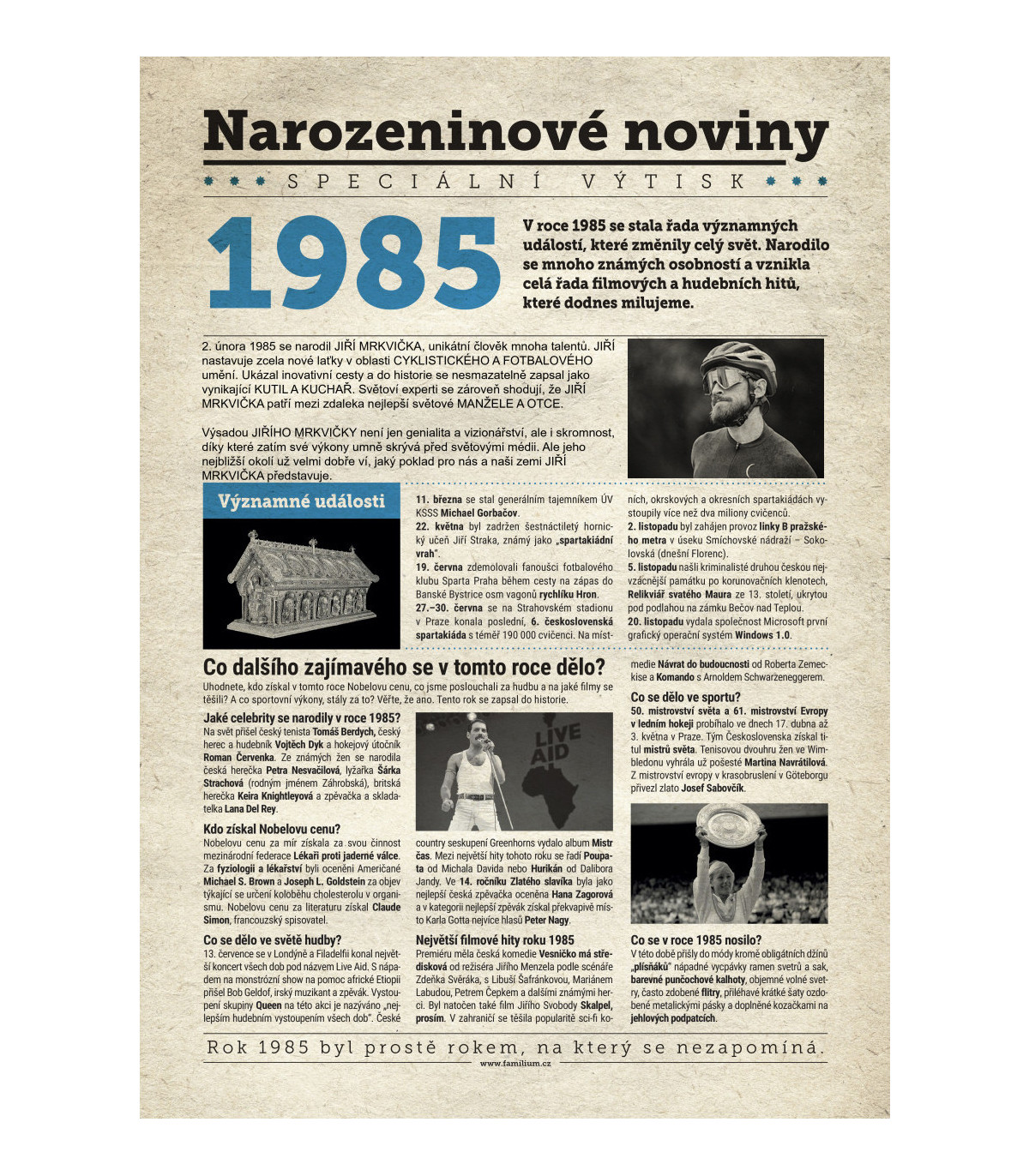 Narozeninové noviny 1985 s vlastním textem a fotografií