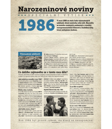 Narozeninové noviny 1986 s vlastní fotografií a textem